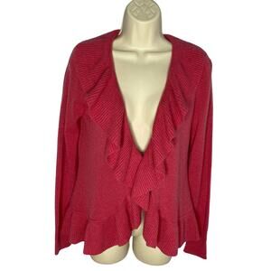SOFIA CASHMERE Ruffle Front Cardigan Sweater Soft Lightweight Soft Luxury Red S